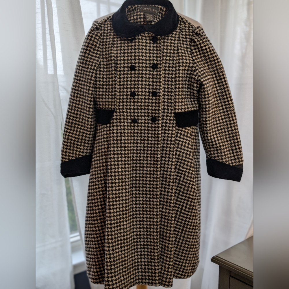 Copper Key Black & Tan Houndstooth Double-Breasted Pea Coat